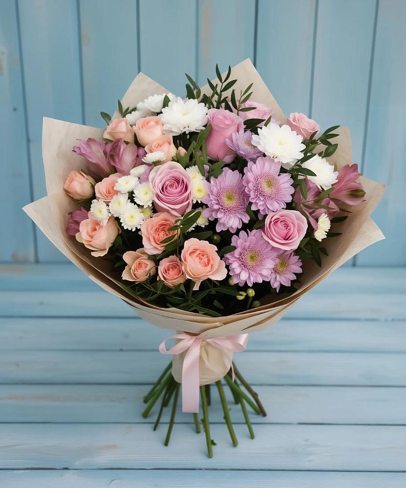 Букет цветов из: Хризантемы, Розы и Альстромерии в Ямуге
