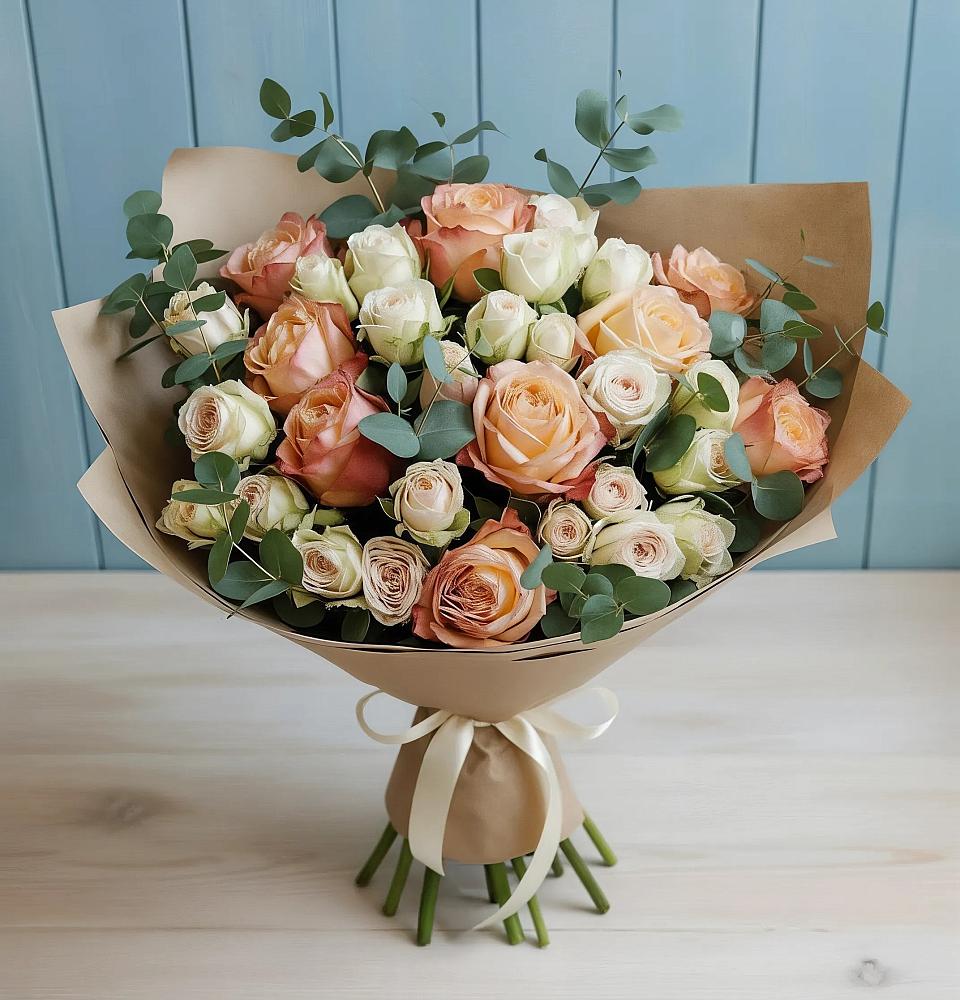 Букет цветов из: Альстромерии и Розы в Ямуге