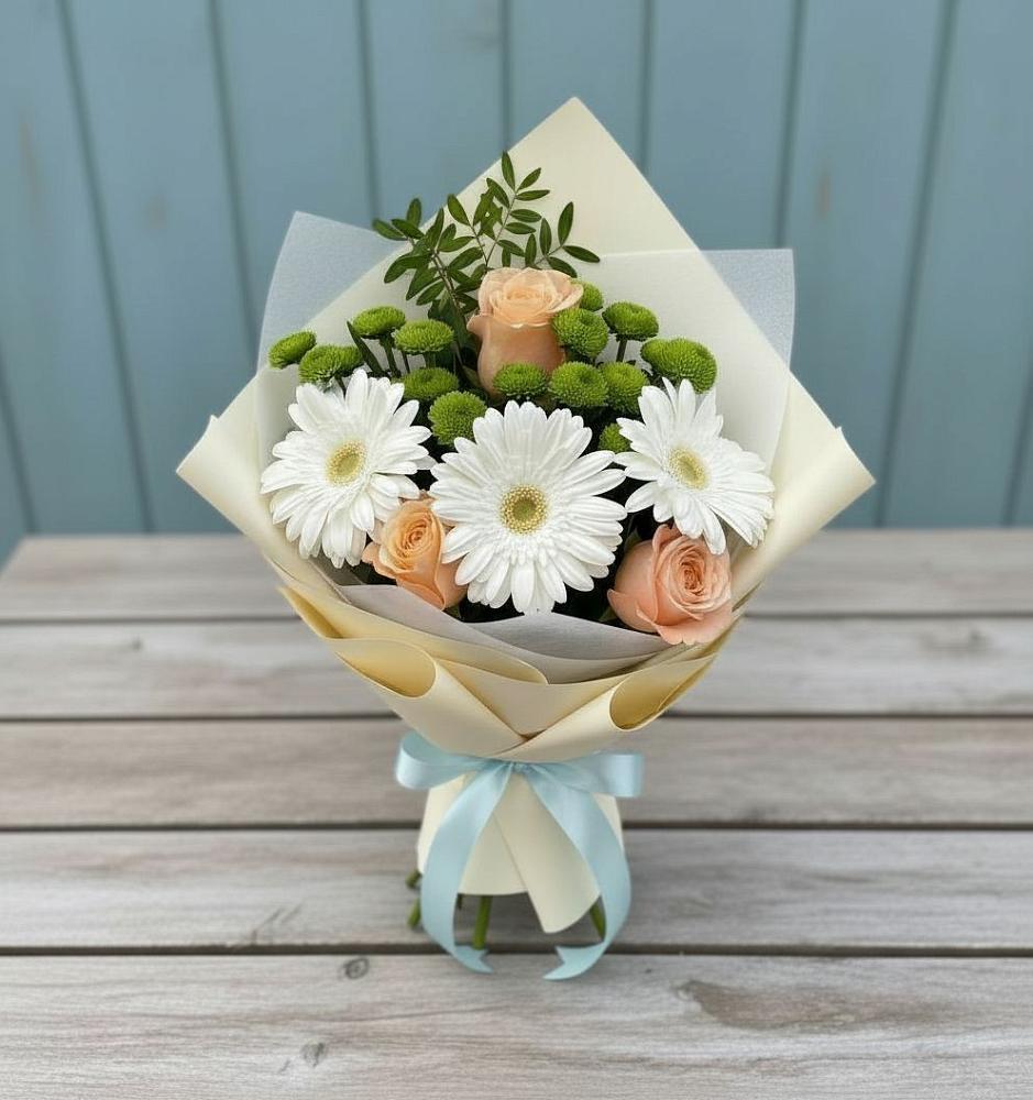 Букет цветов из: Герберы, Розы и Хризантемы в Ямуге