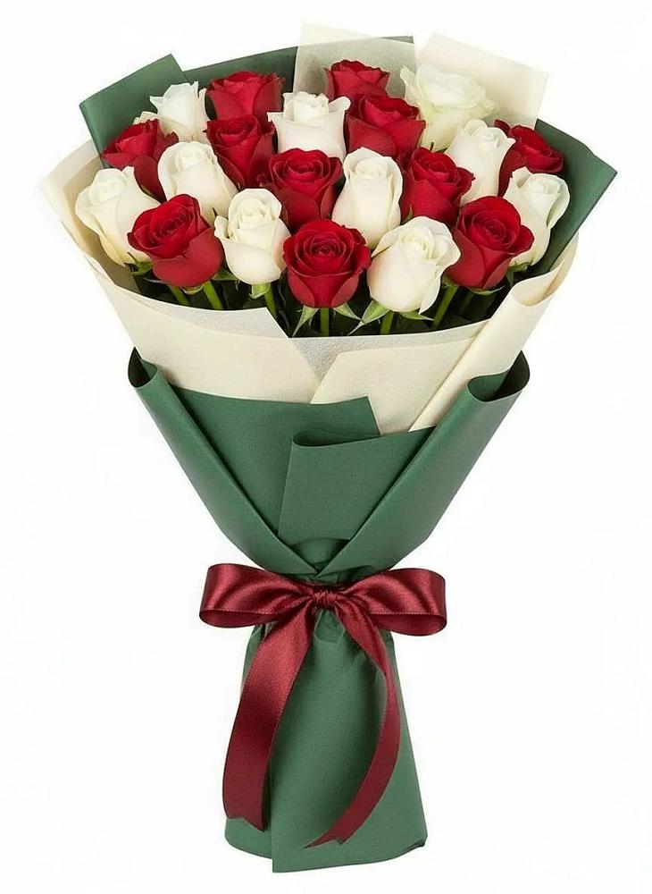 Букет Микс из красных и белых роз в Ямуге