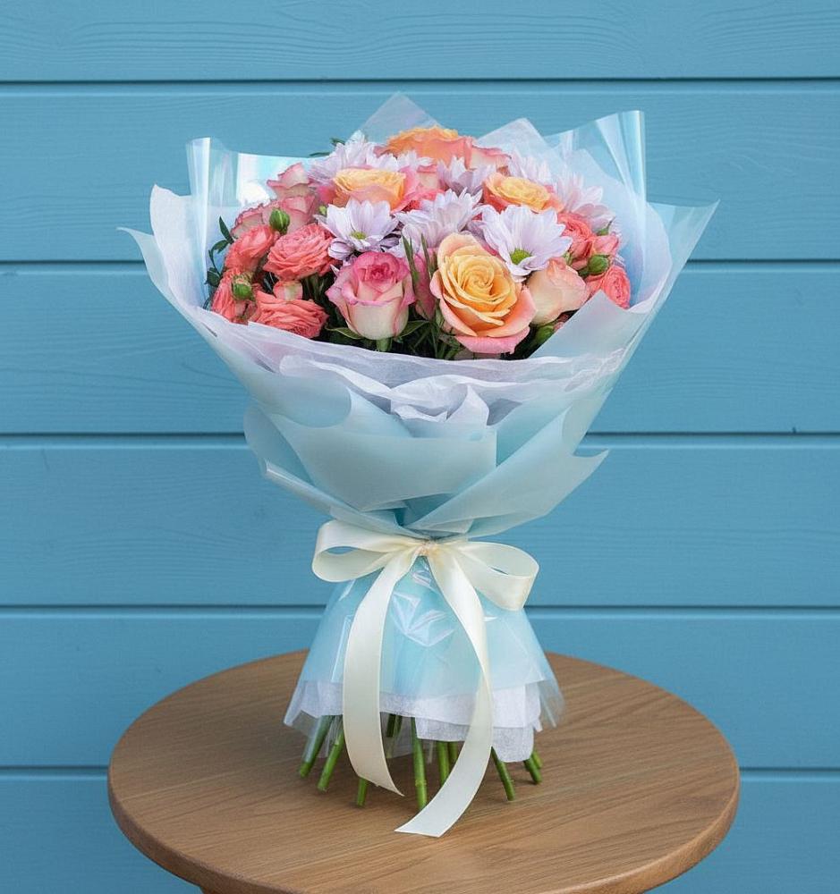 Букет цветов из: Хризантемы и Розы в Ямуге