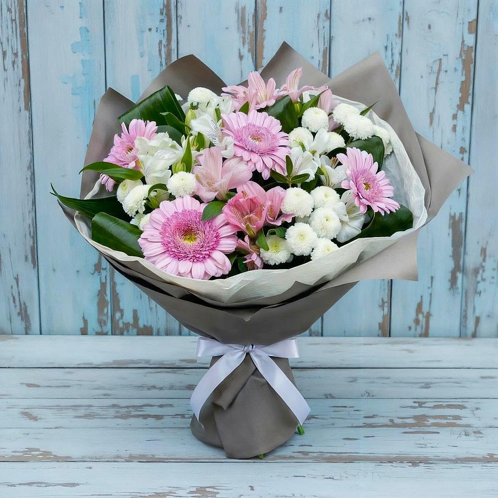 Букет цветов из: Герберы, Альстромерии и Хризантемы в Ямуге
