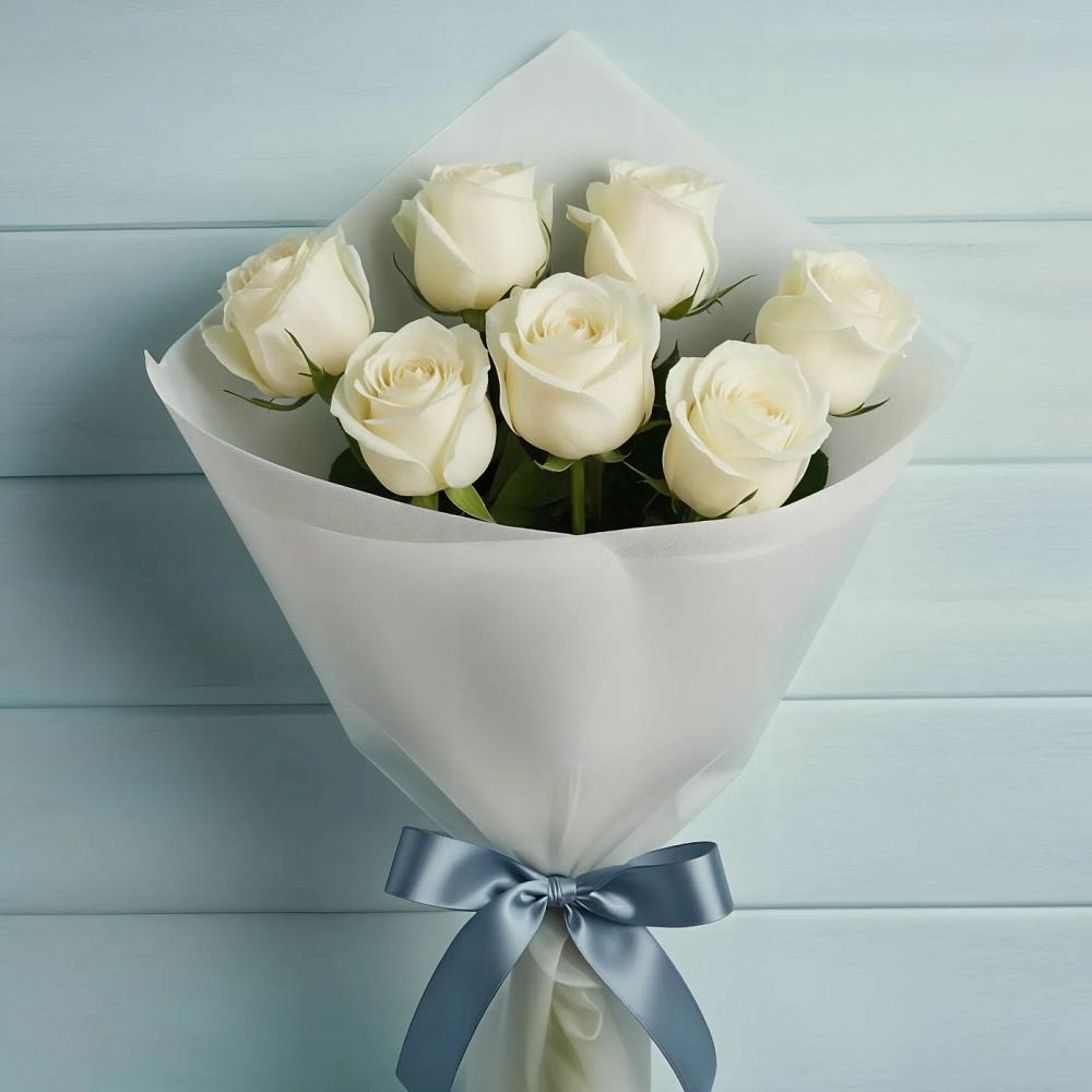 Букет 7 Белых роз Эдлесс Лав в Ямуге